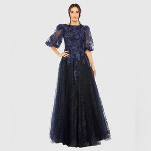 Mac Duggal 20506 NWT High Neck Puff Sleeve A Line Gown